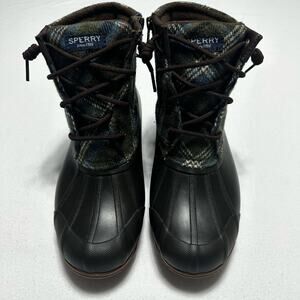 Sperry Saltwater Plaid Lace-Up Duck Boots 6.5
